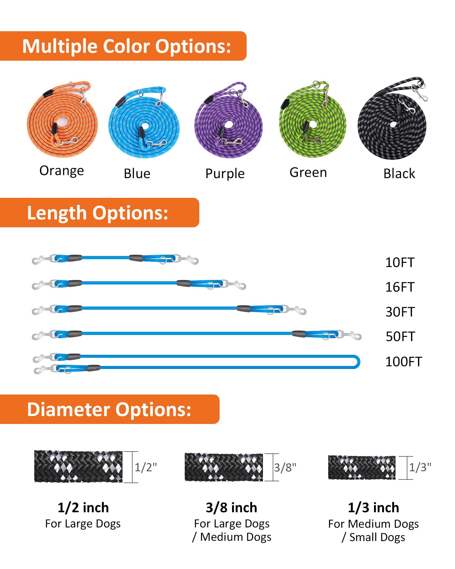 Lanwandeng long dog leash 30ft for outdoor exploration and recall training.