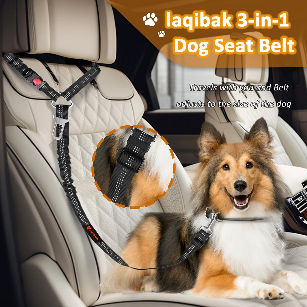 laqibak 3-in-1 dog seatbelt leash enables versatile in-car use