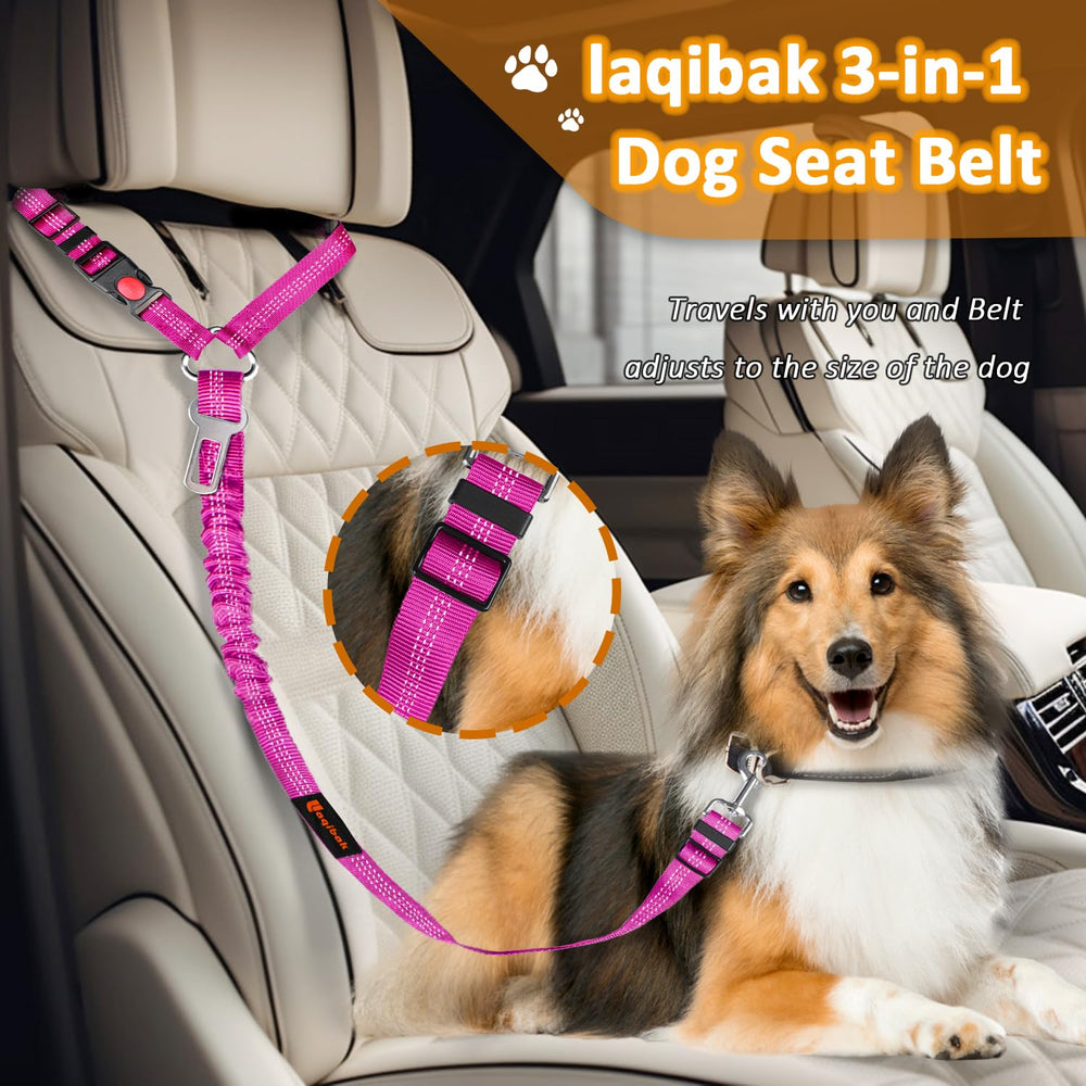 Laqibak 3-in-1 dog seatbelt leash in rose offers flexible travel restraint.