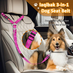 Laqibak 3-in-1 dog seatbelt leash in rose offers flexible travel restraint.
