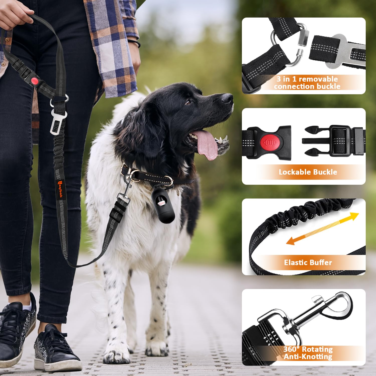 laqibak black retractable dog seatbelt offers easy length adjustability