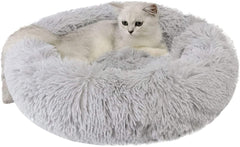 Large Cat Bed round shape with plush faux-fur surface for cozy naps.