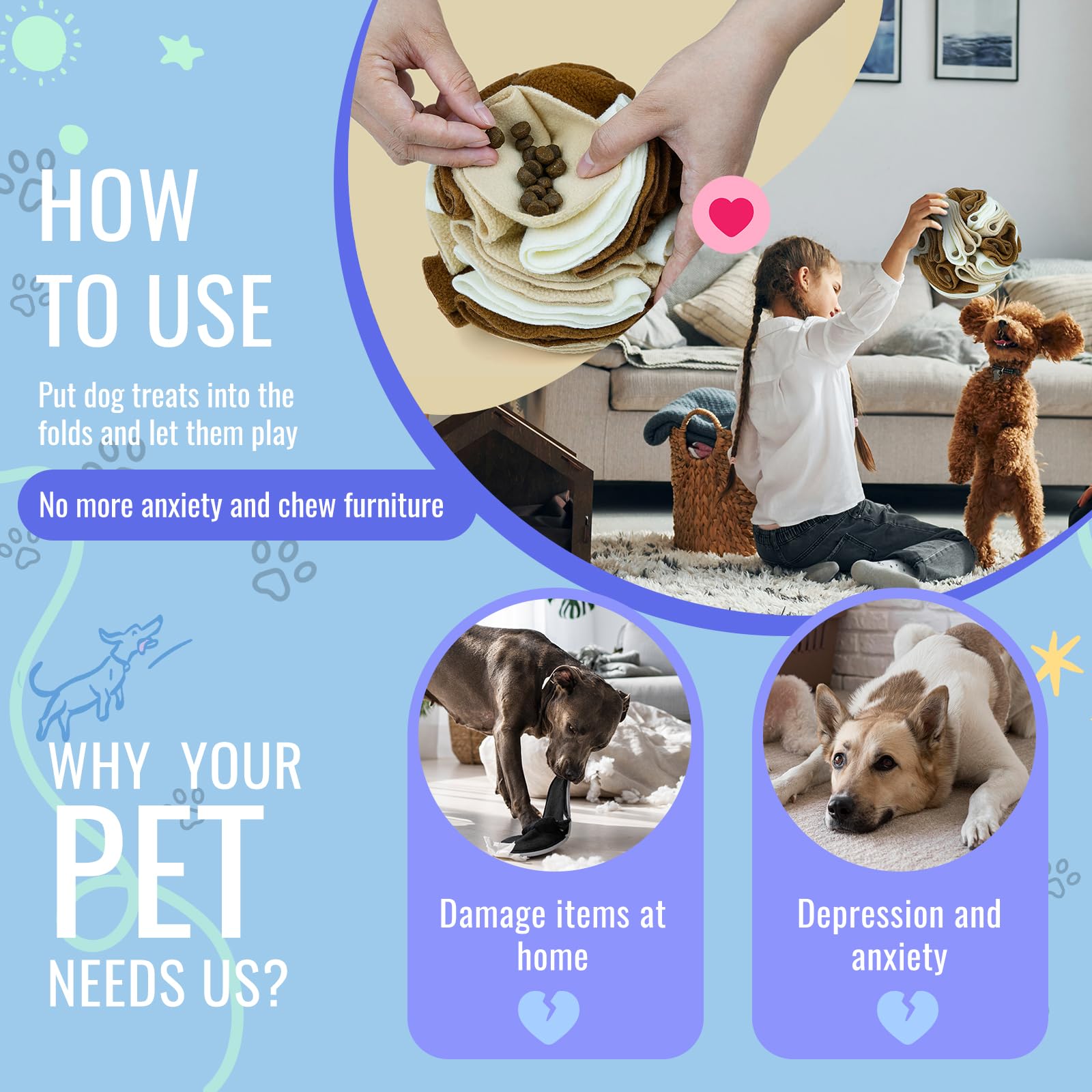 Larimuer Snuffle Ball used with treats encourages slow feeding