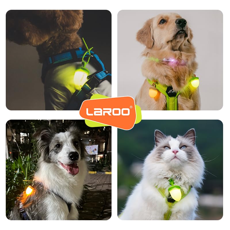 LaRoo dog collar light pink on collar demonstrates secure fit and nighttime safety.