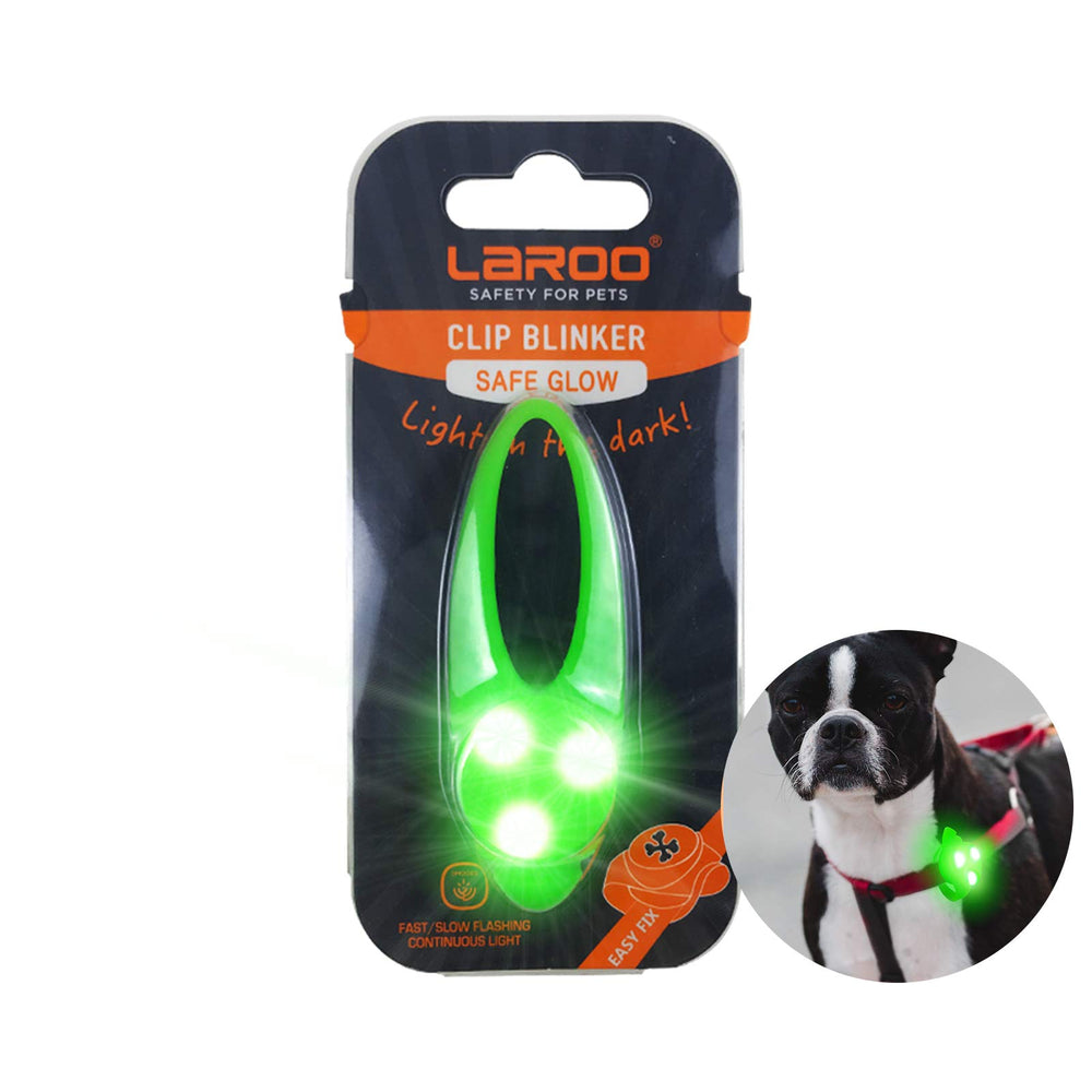 LaRoo dog lights clip-on in green boost nighttime visibility for safer walks