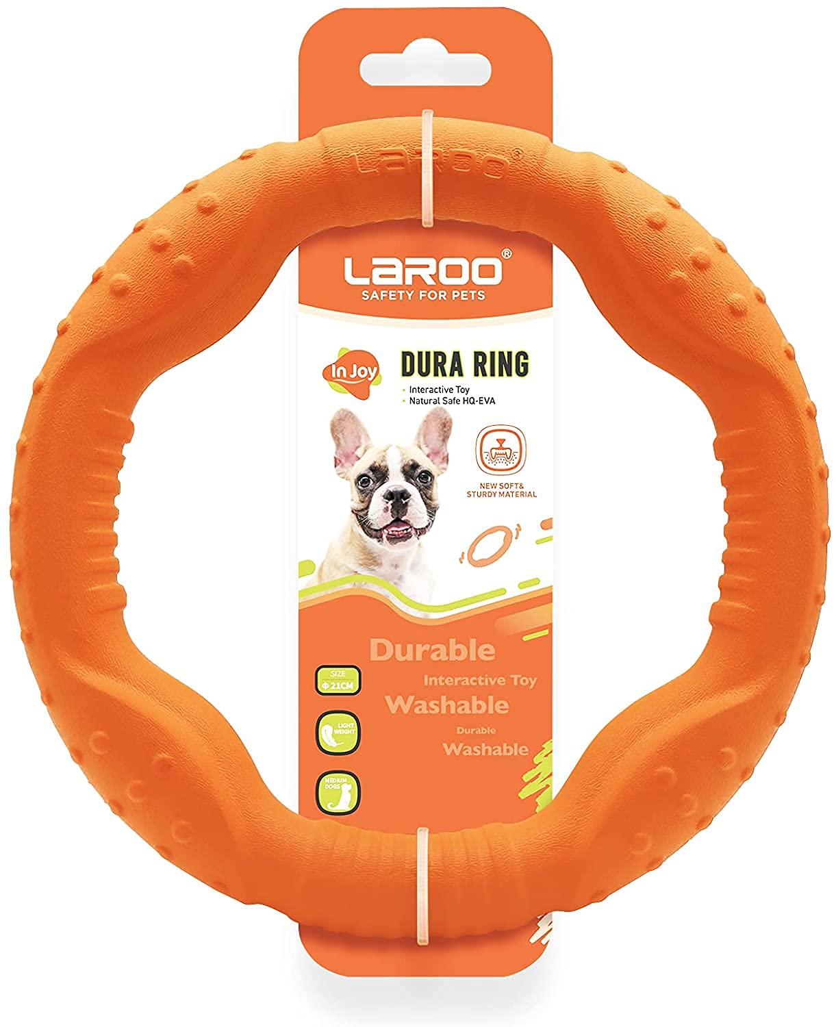 LaRoo Floatable orange frisbee on grass for outdoor fetch fun