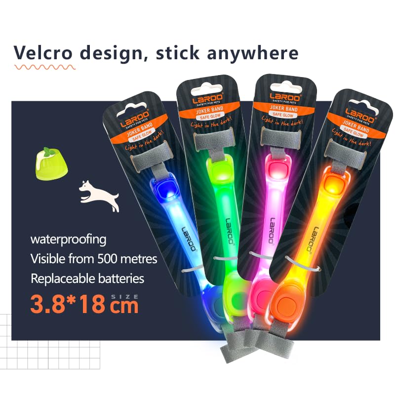 LaRoo LED collar with replaceable battery supports long-lasting nighttime visibility.
