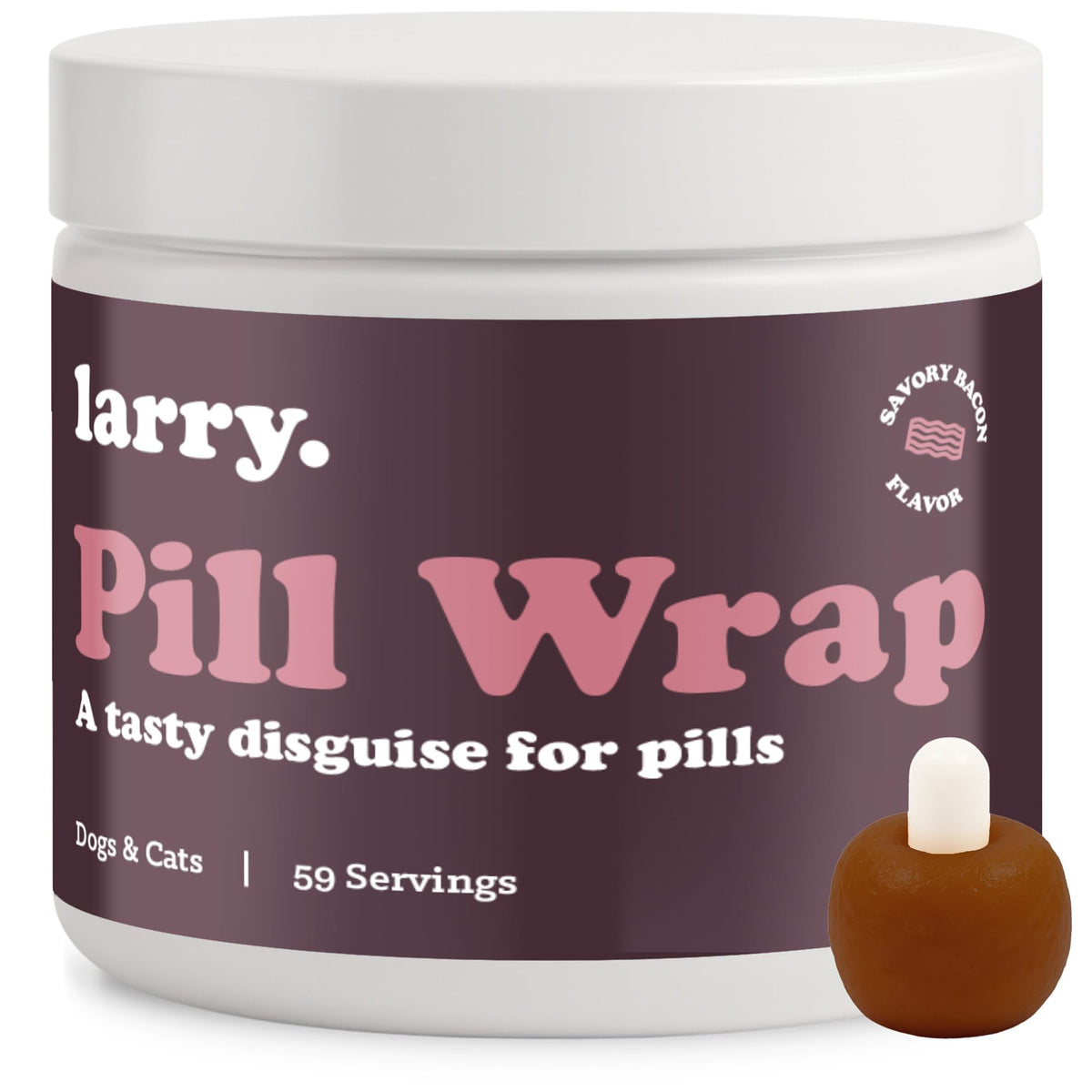 Larry Bacon Pill Wrap jar demonstrates moldable paste for easy dosing
