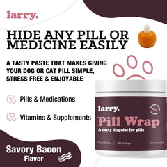 Larry Bacon Pill Wrap dog-eating-pill demonstrates stress-free medicine time.