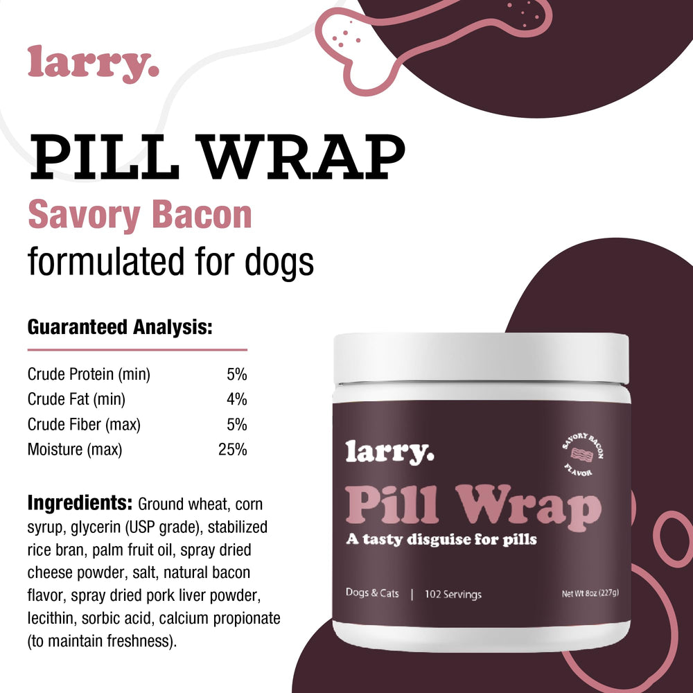 Larry Bacon Pill Wrap multi-pet-use image shows suitability for households with multiple pets.
