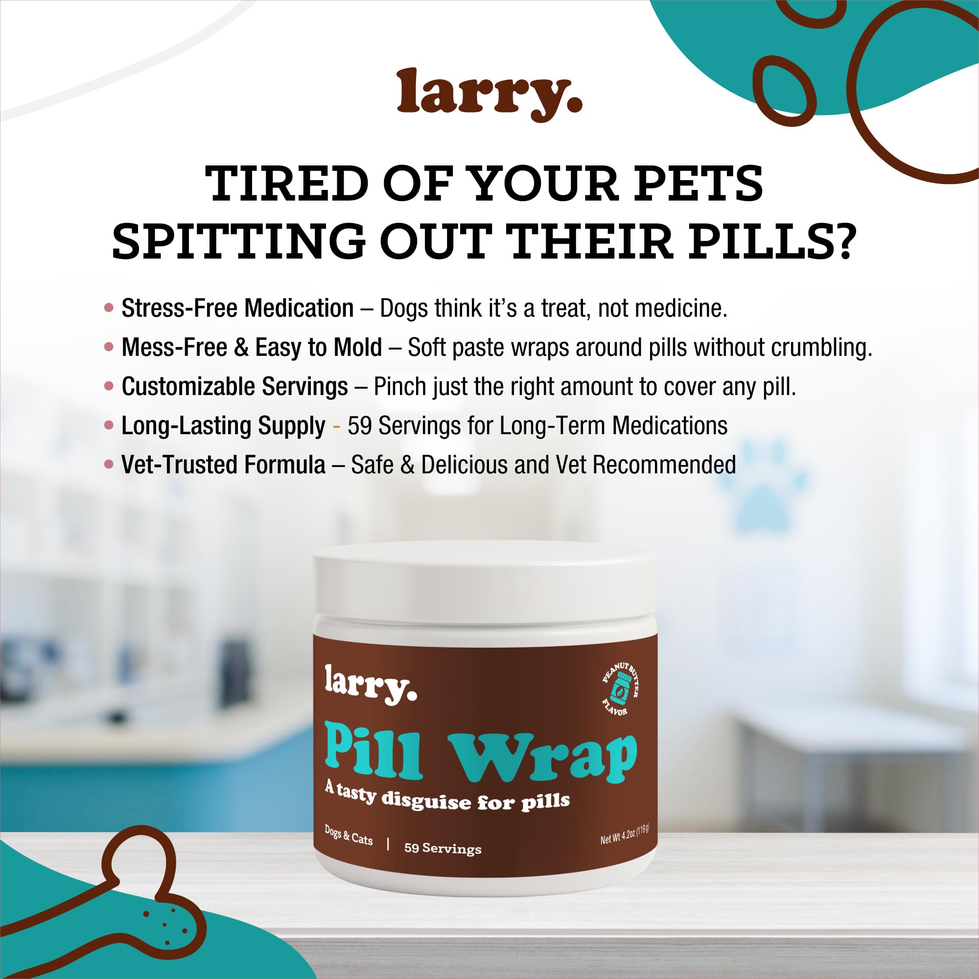 Larry Peanut Butter Pill Wrap dog happily taking wrapped medication.