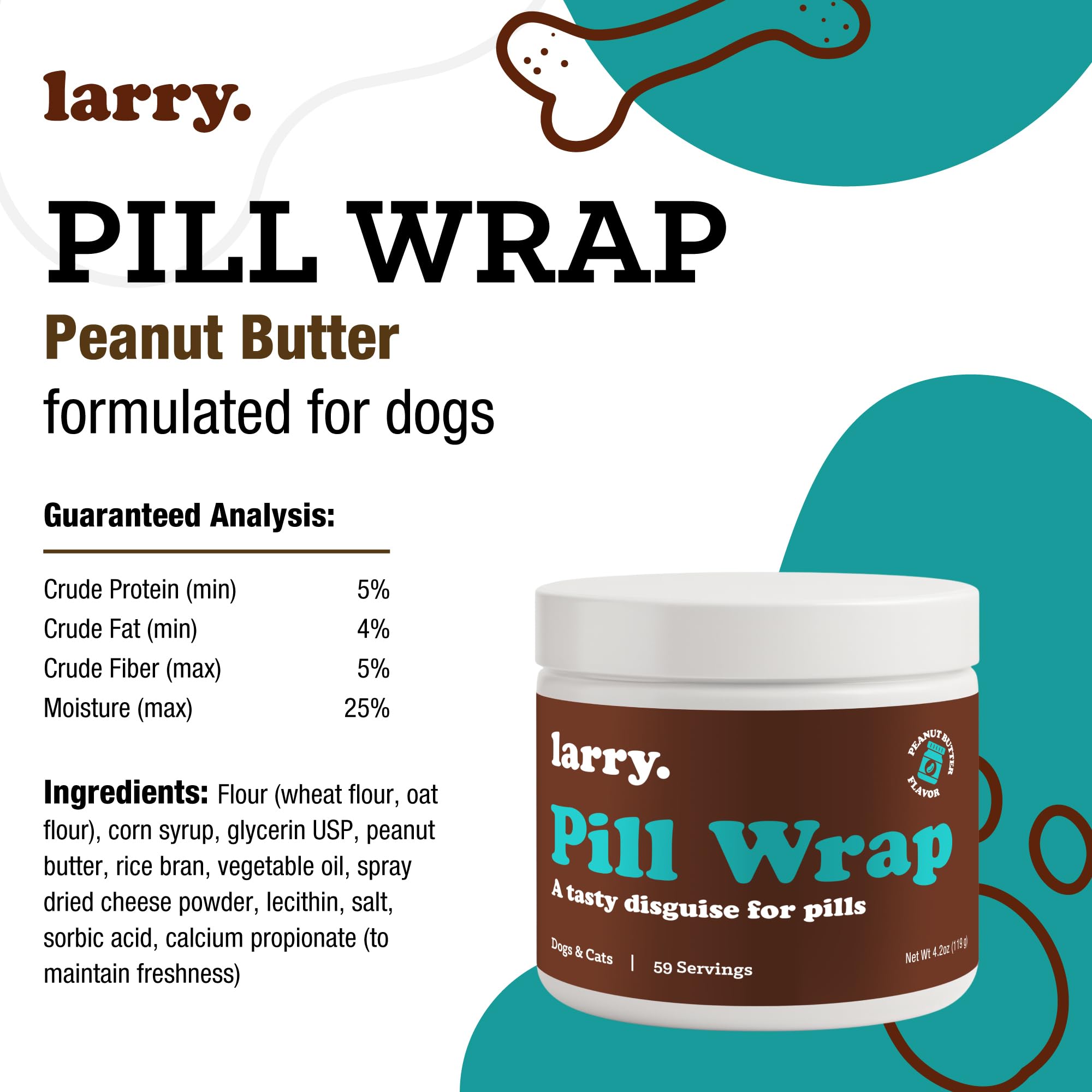 Larry Peanut Butter Pill Wrap Made in USA badge on packaging.