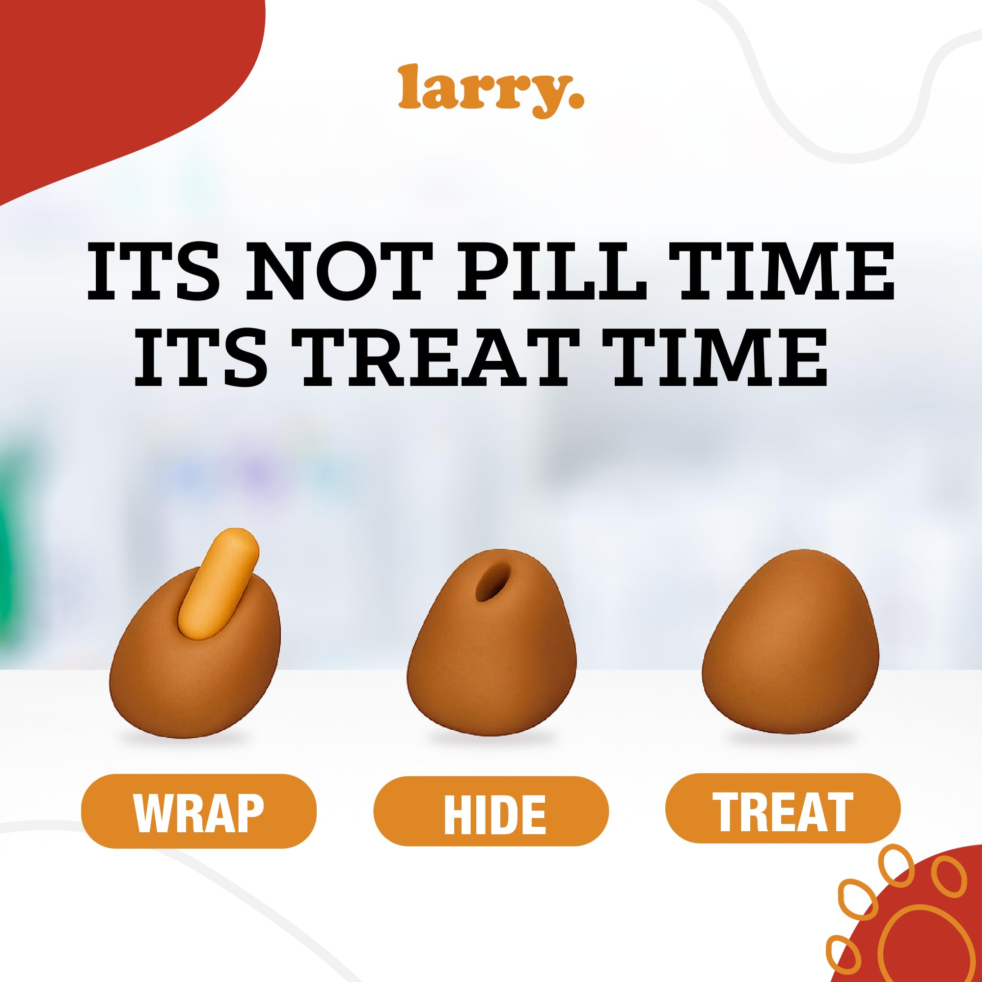 Larry Sweet Potato Pill Wrap shows a dog taking a treat-like pill.