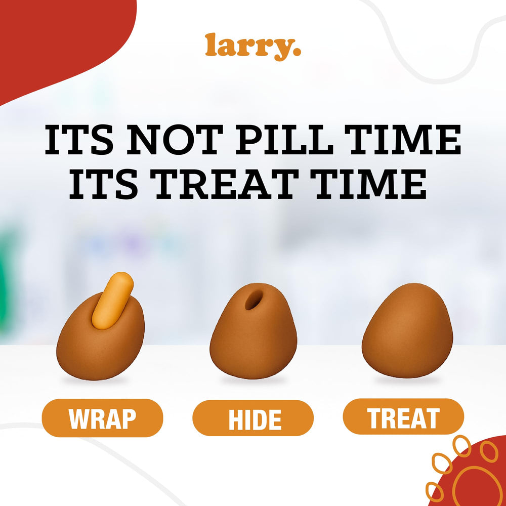 Larry Sweet Potato Pill Wrap shows a dog taking a treat-like pill.
