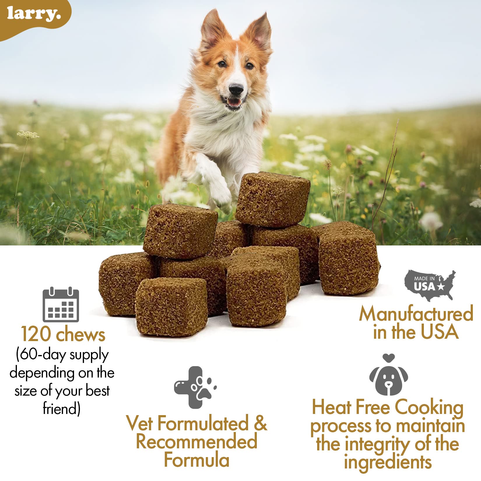 Larry vitamins-minerals dog nutrition soft chews stresses complete mineral balance for vibrant health.