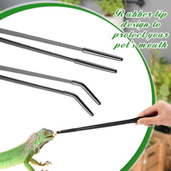 Lasnten black rubber tip on tongs protects reptile mouth.