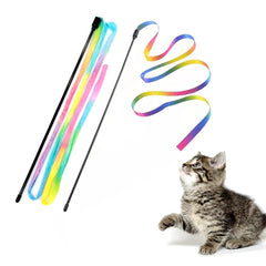 LASOCUHOO cat wand toy with colorful satin wand for interactive play and bonding.