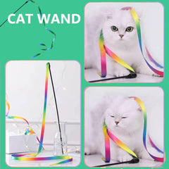 LASOCUHOO Rainbow Wand Toy close-up — soft satin fabric promotes safe running and pouncing