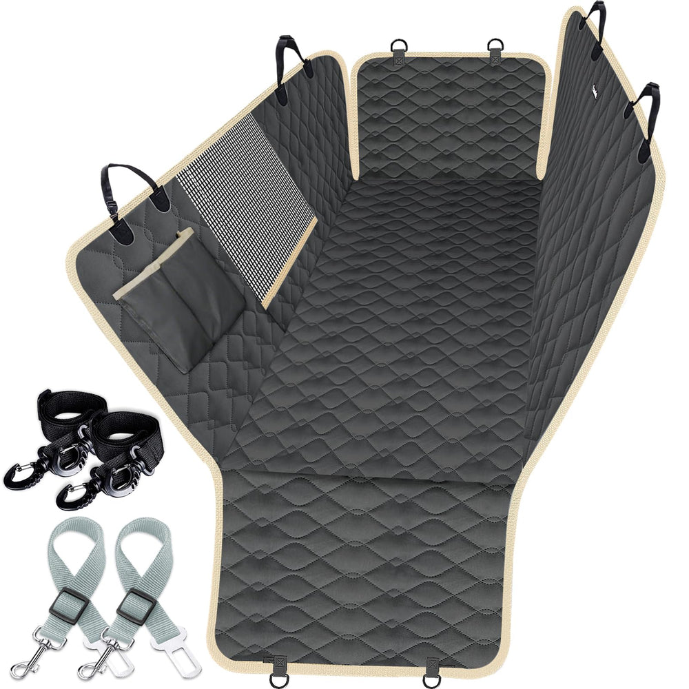 Lassie dog car seat cover hammock with side flaps shields doors from scratches during trips.
