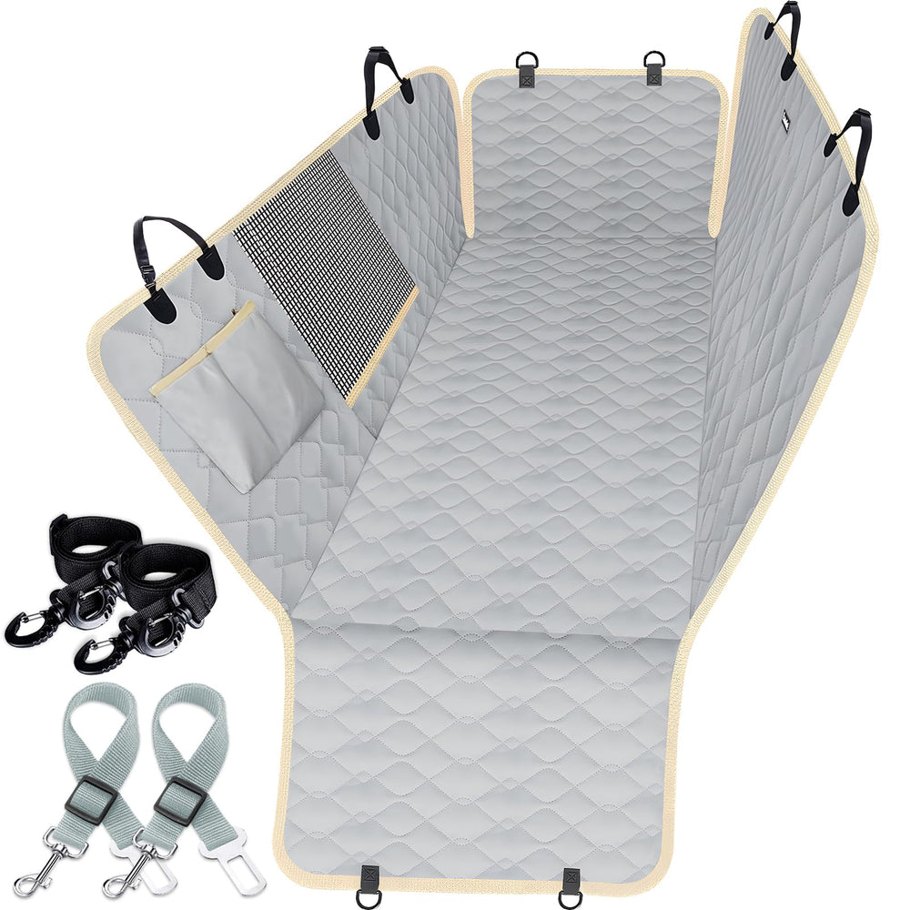Lassie dog car seat cover hammock with side flaps protects doors during travel.