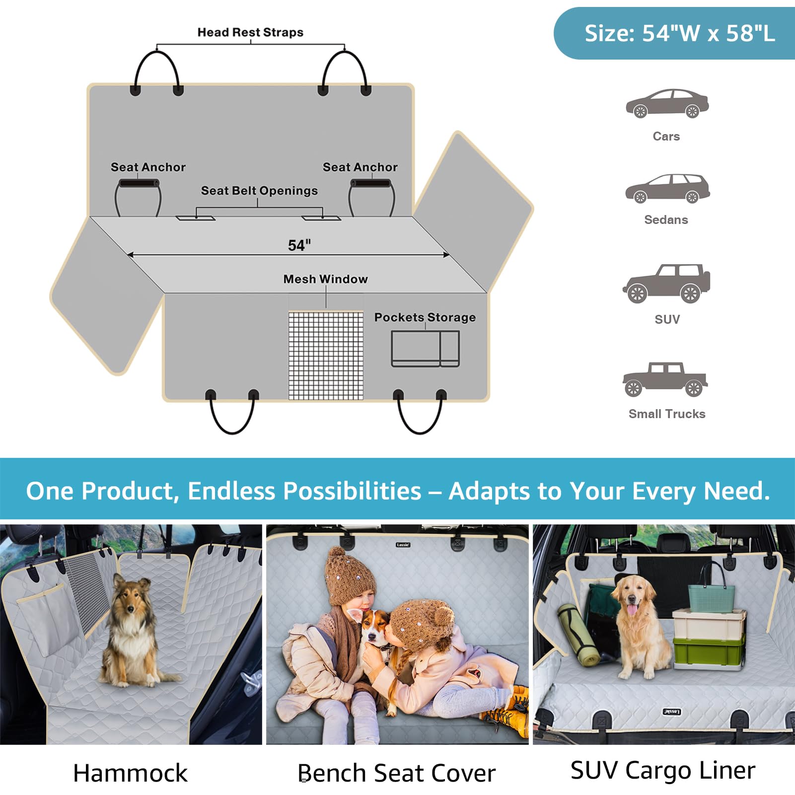 Lassie mesh window design improves airflow and keeps pets calm.