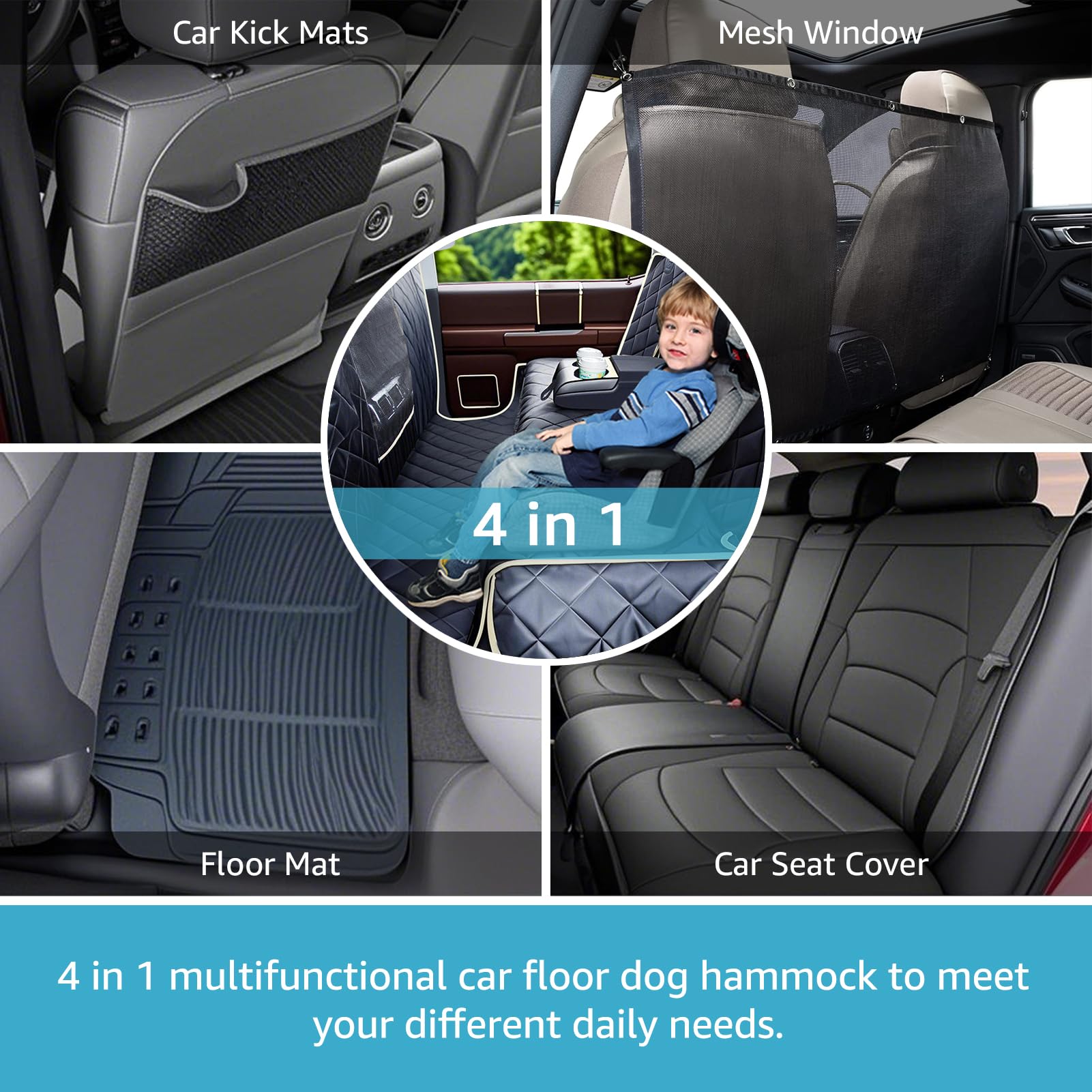 Lassie waterproof backseat cover designed with two-layer polyester to block mud and hair.