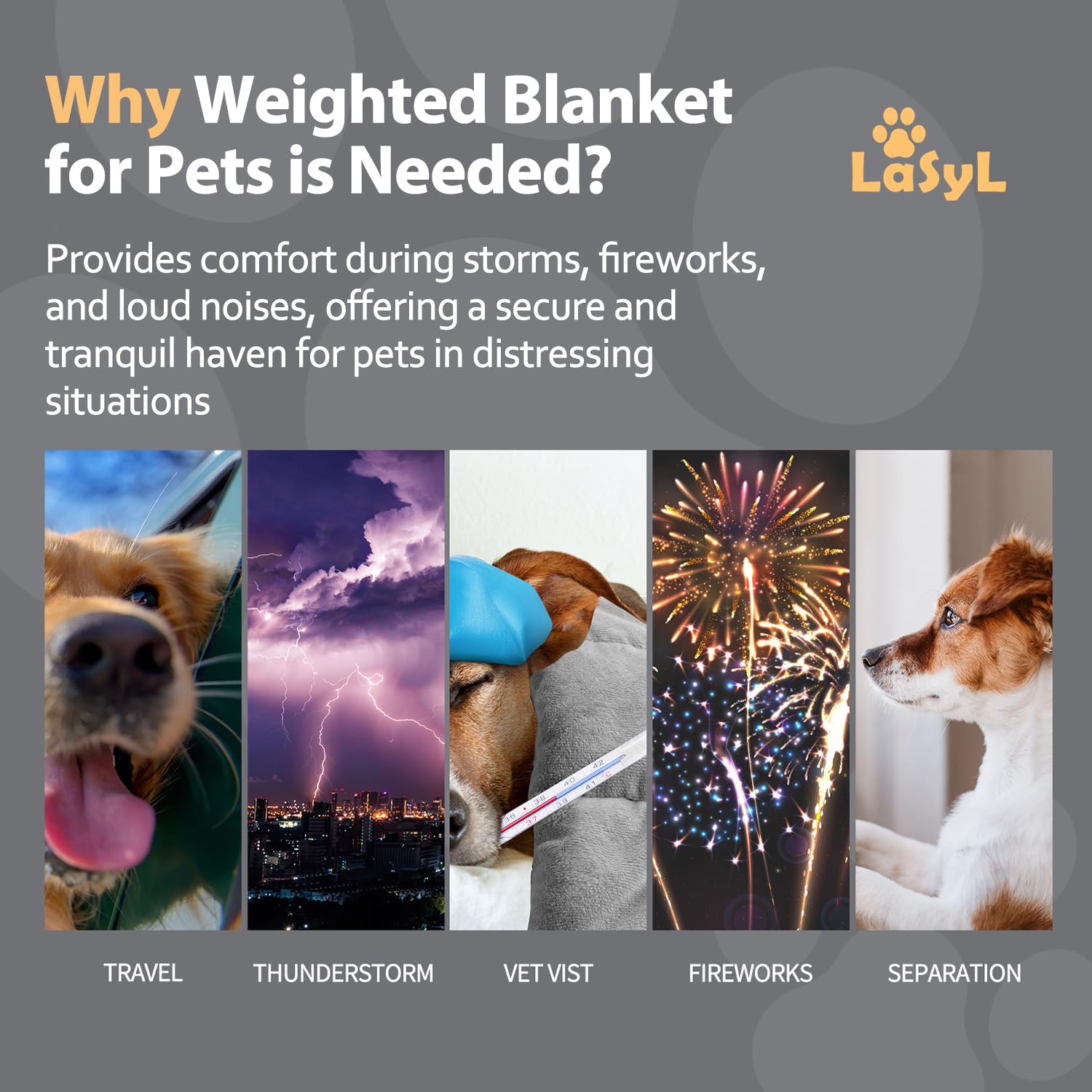 LaSyL thunder blanket for dogs close-up demonstrates cozy weight for anxious moments.