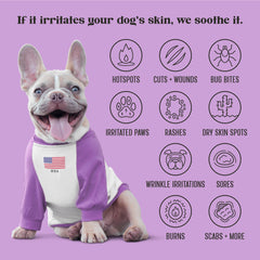 Lavengel dog hot-spot treatment applied to irritated area for quick comfort.