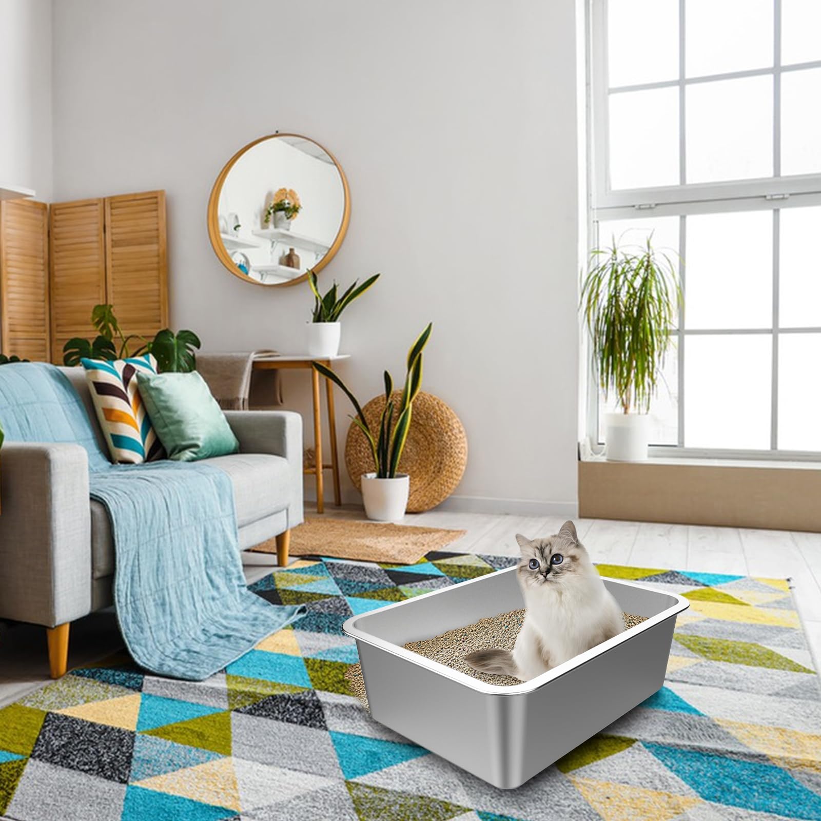 Lawei raised sides design helps keep litter contained and floors cleaner.