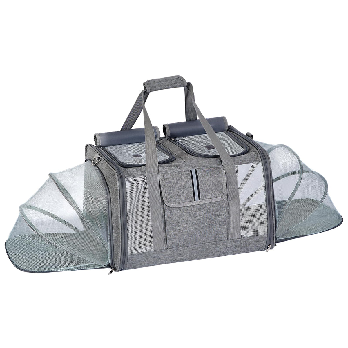 Lawfery cat carrier dual compartments keep two pets safely separated during travel.