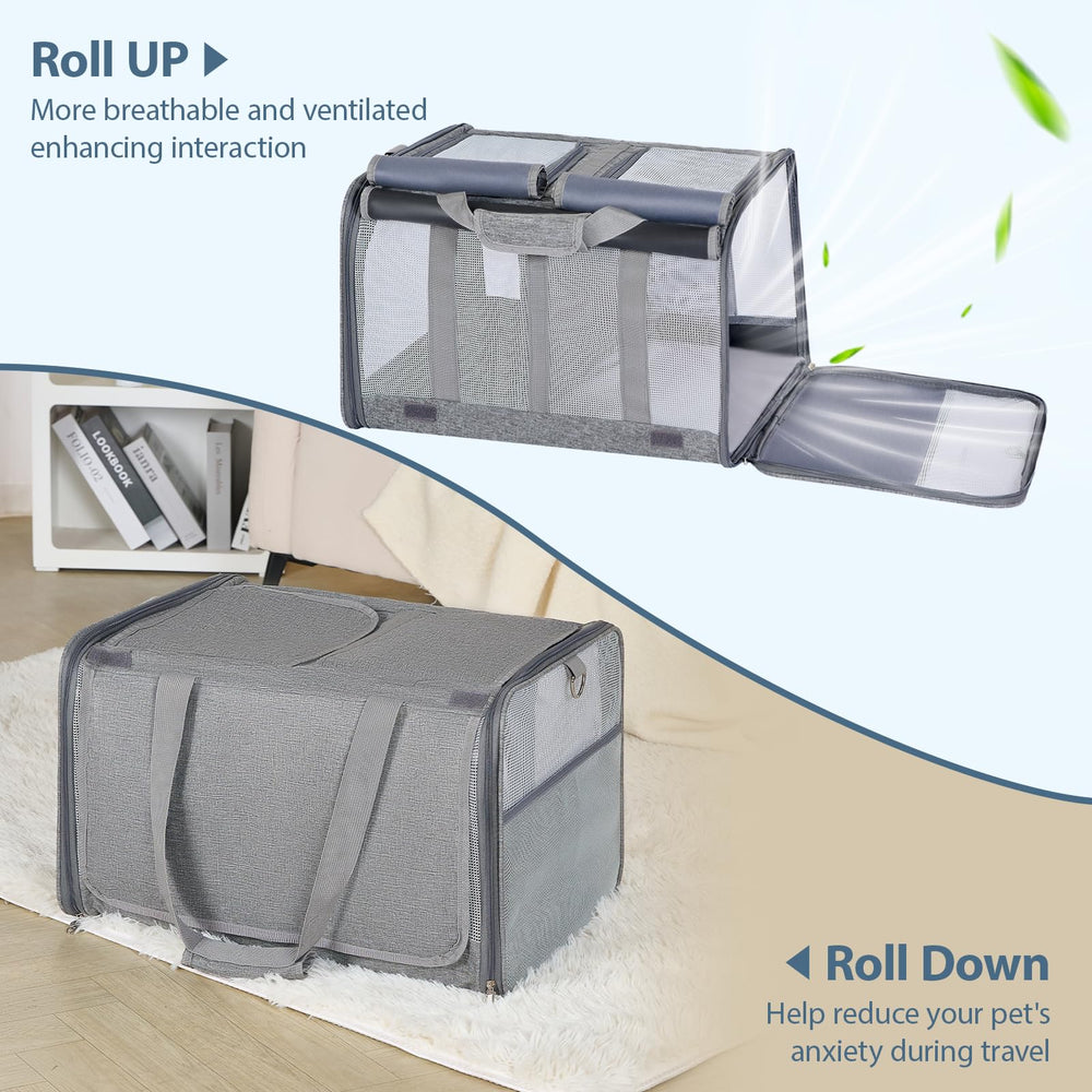 Lawfery cat carrier durable 300D Oxford fabric resists wear for long trips.