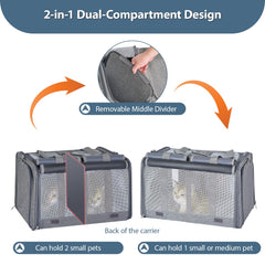 Lawfery cat carrier expandable side panels provide extra space for comfortable stretches.