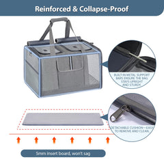Lawfery cat carrier machine-washable pad adds cozy comfort and easy cleaning.