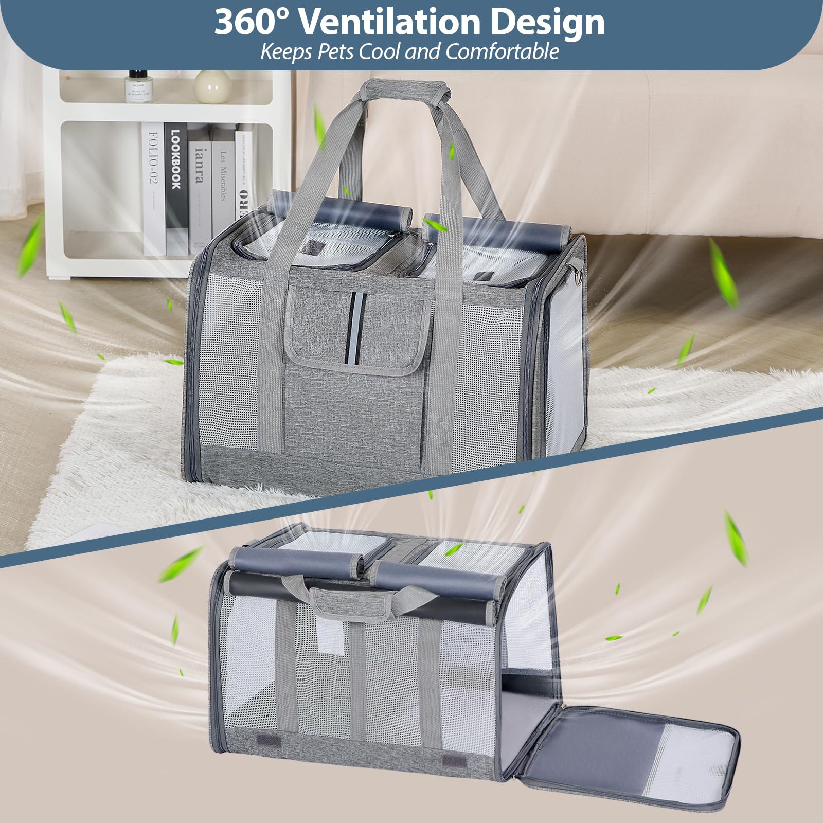 Lawfery cat carrier multi-entry design offers easy loading from top and sides.