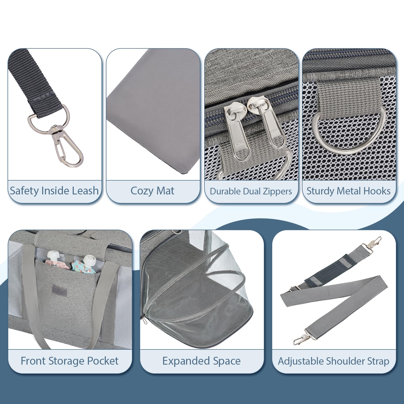 Lawfery cat carrier reinforced structure with durable 300D Oxford fabric.