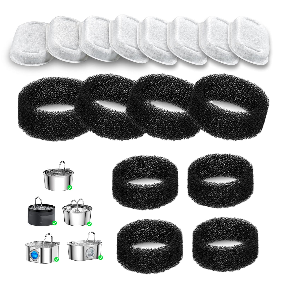 Lawfery cat water fountain filter carbon 8-pack closeup shows clean water filtration benefits.