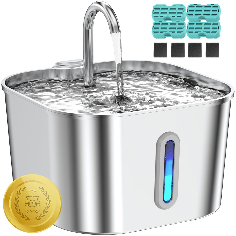 Lawfery cat water fountain front view with 74oz capacity for multi-pet homes.