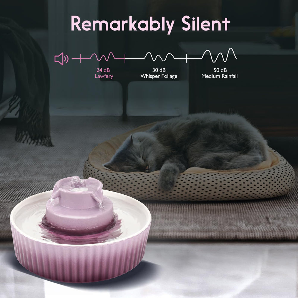 Lawfery ceramic cat water fountain 2L capacity ensures continuous hydration for multiple pets.