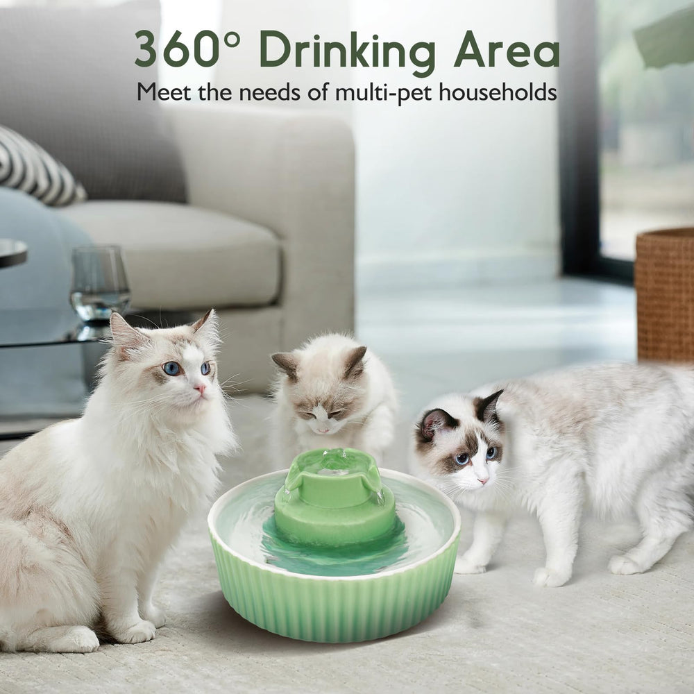 Lawfery ceramic cat water fountain 360-degree drinking area ensures access from any side.