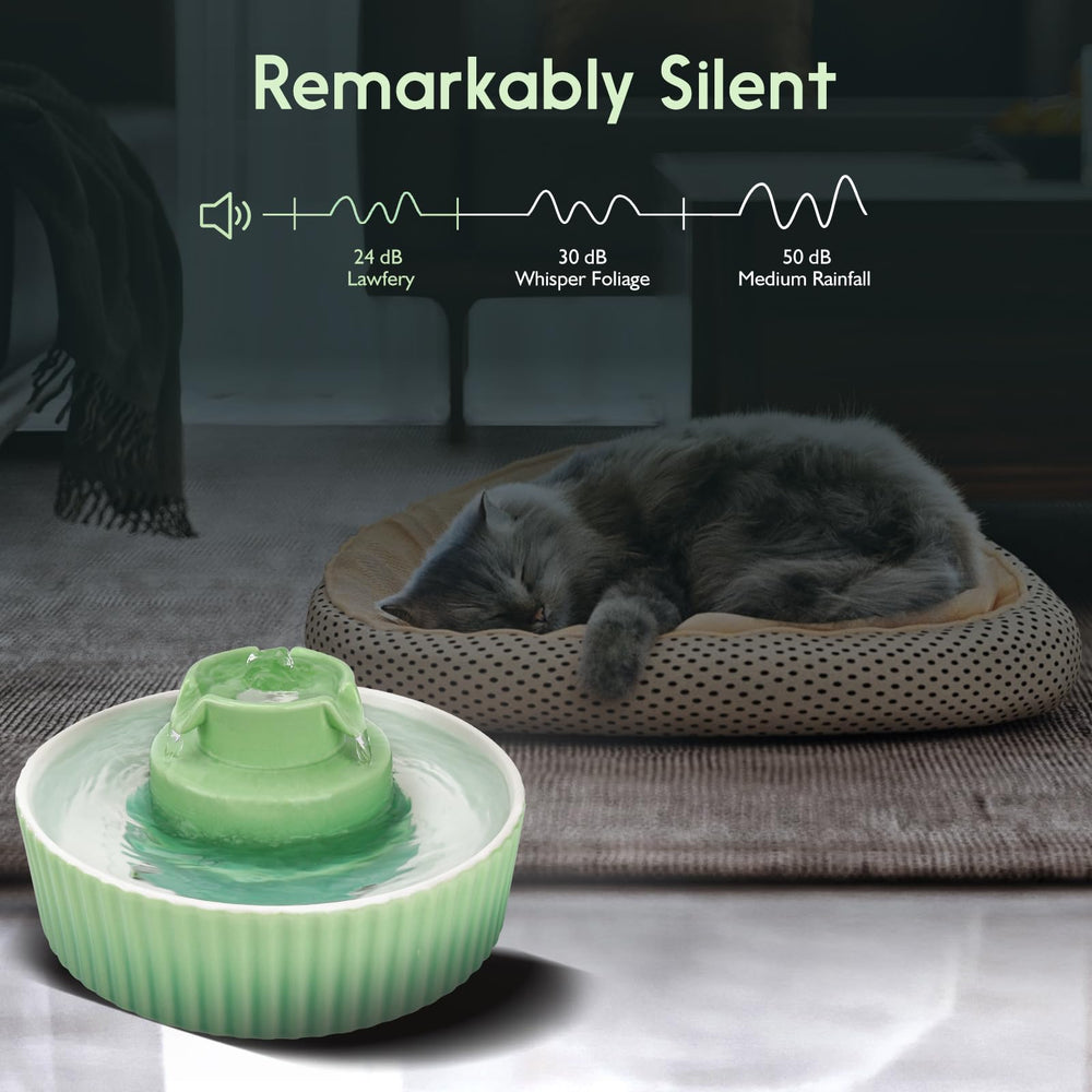 Lawfery ceramic cat water fountain ceramic body closeup emphasizes smooth glaze and easy cleaning.