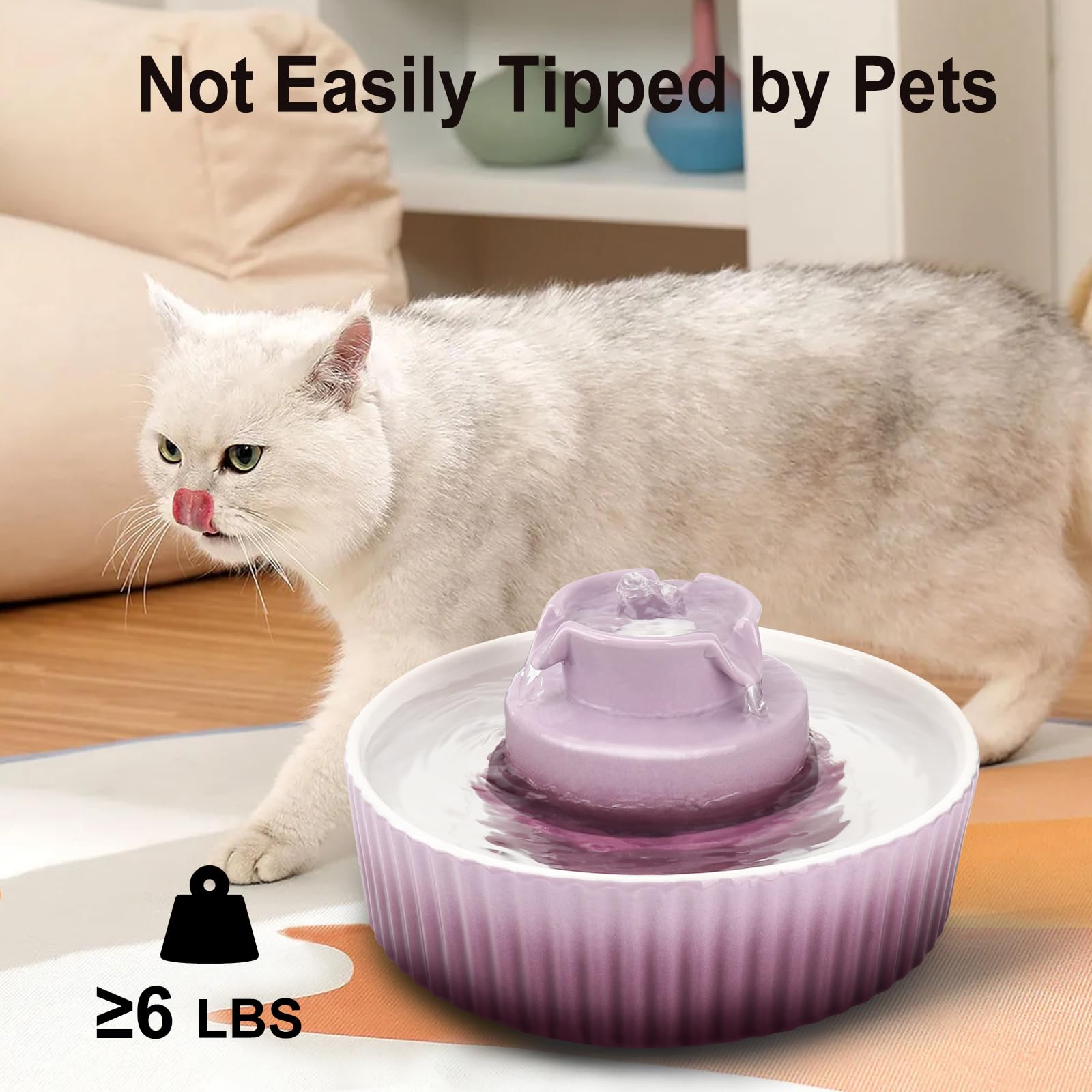 Lawfery ceramic cat water fountain easy-clean surface simplifies maintenance and quick wipe-down.