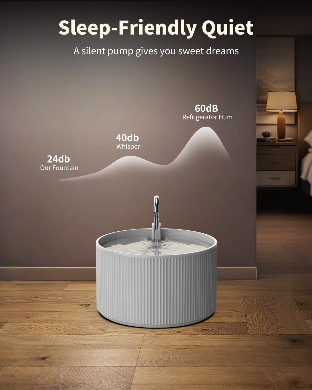 Lawfery ceramic water fountain top view showing dual drinking options for pets.