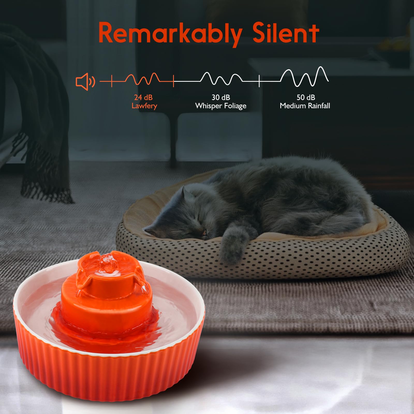 Lawfery Cupcake 2L capacity shot highlights constant water access for multiple pets.