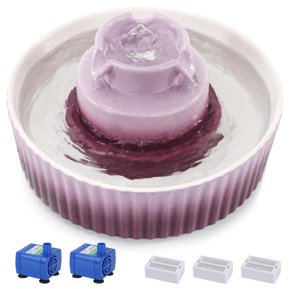 Lawfery Cupcake ceramic cat fountain front view shows stable 6-pound body for multi-pet homes.