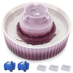 Lawfery Cupcake ceramic cat fountain front view shows stable 6-pound body for multi-pet homes.