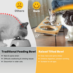 Lawfery Elevated Cat Bowls anti-slip pads help prevent slips on slick floors.