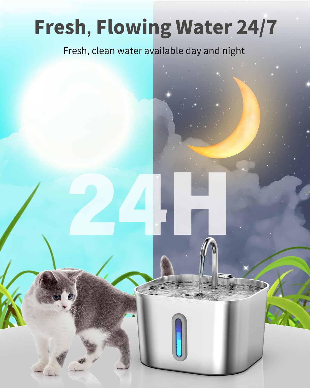 Lawfery multi-pet fountain supports cats and dogs with a shared water source.