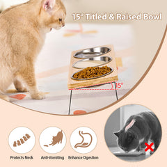 Lawfery three-dish stainless steel bowls swap easily for dry, wet, and water.