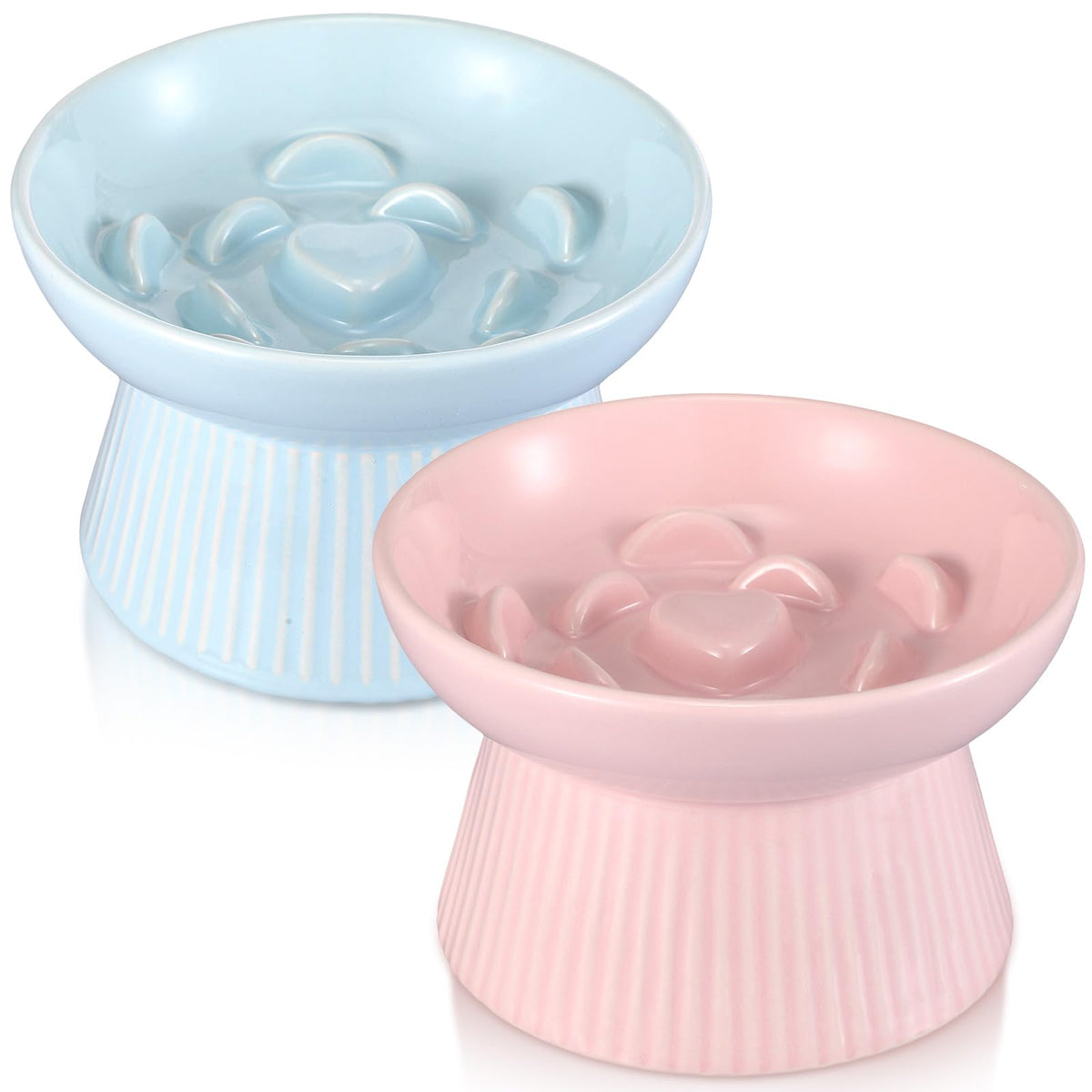 Layhit 2-pack raised slow-feeder cat bowls promote comfortable, mess-free meals.