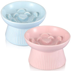 Layhit 2-pack raised slow-feeder cat bowls promote comfortable, mess-free meals.